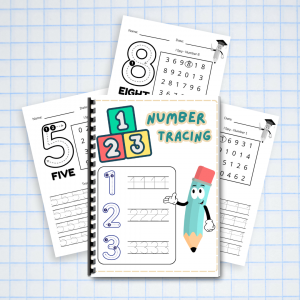 Showing the cover and three sheets of the tracing workbook