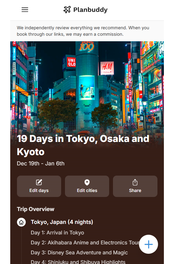 Planbuddy for planing your trips itinerary